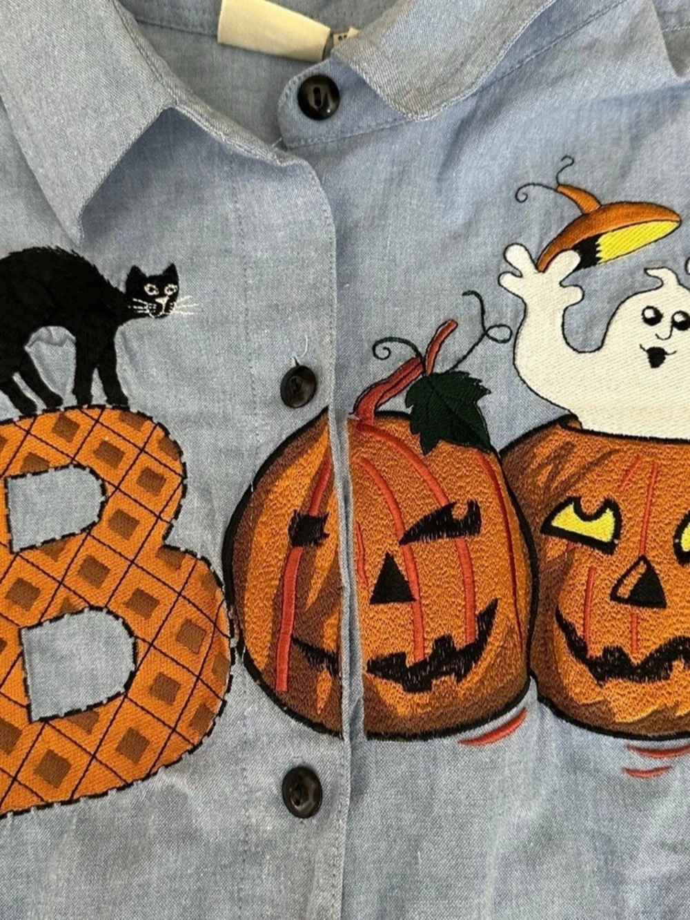Vintage Falls Creek Halloween BOO Shirt Embroidered 90s denim